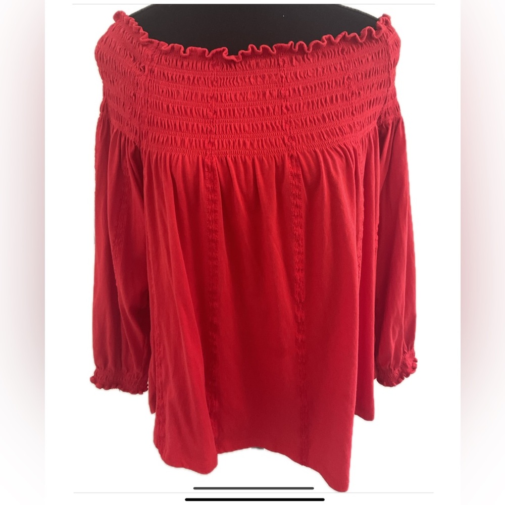 Lauren Ralph Lauren Vibrant  Red Off-Shoulder Women's Top